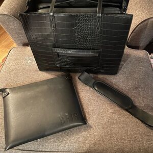 BEIS Black Crocodile Embossed Laptop Bag